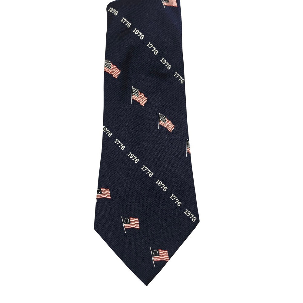 Puritan Necktie Mens OS Navy Blue 1776 American Flag Bicentennial Vintage